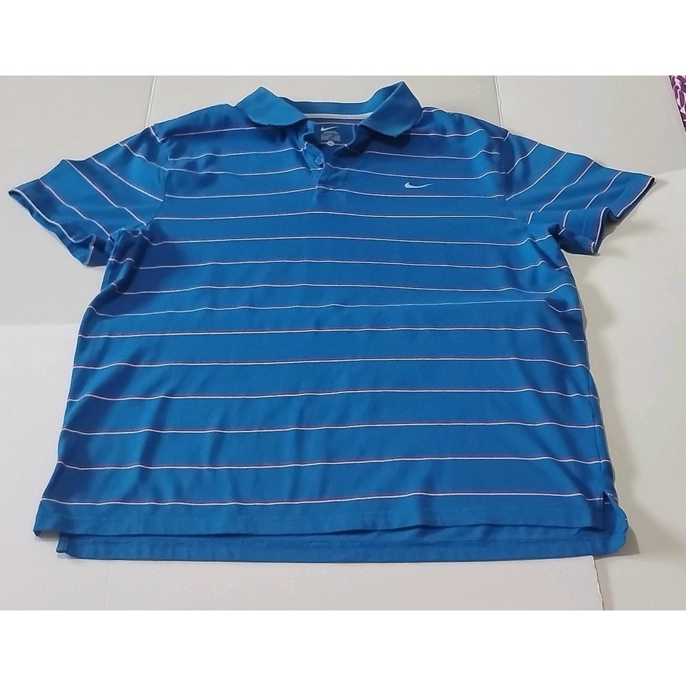 Nike Polo Shirt Blue White Striped Short Sleeve XL Men's Collared Logo VTG